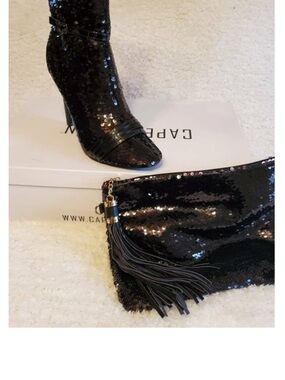 Black Sequin Ankle Boots Size 11